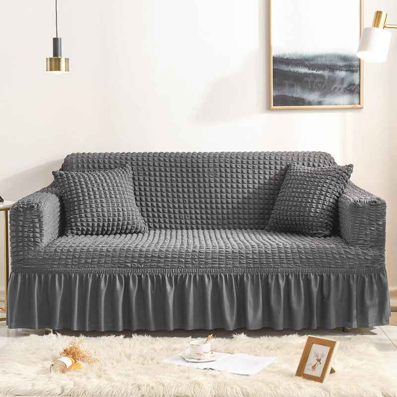 High-Quality Seersucker Stretch Sofa Slipcover with Elastic Bottom and Skirt Washable Furniture Protector for Kids and Pets 1/2/3/4 Seater Options