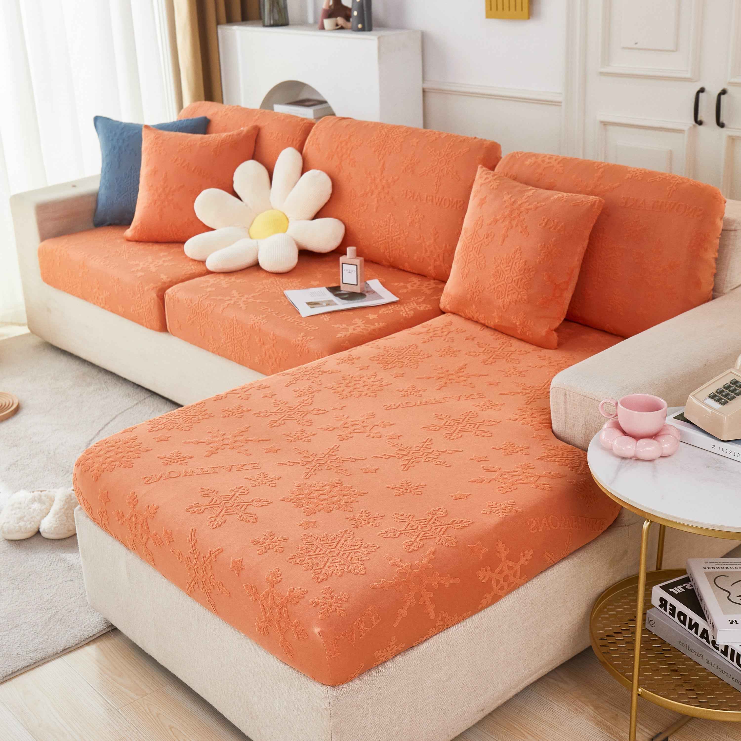 Jacquard Fabric Couch Cushion Covers, Elastic Stretch Sofa Protector for L-Shaped Couches and Pet-Friendly Living Rooms