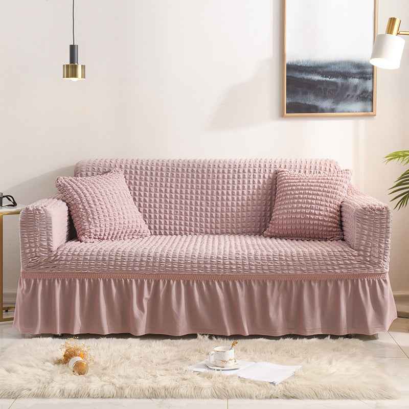 High-Quality Seersucker Stretch Sofa Slipcover with Elastic Bottom and Skirt Washable Furniture Protector for Kids and Pets 1/2/3/4 Seater Options