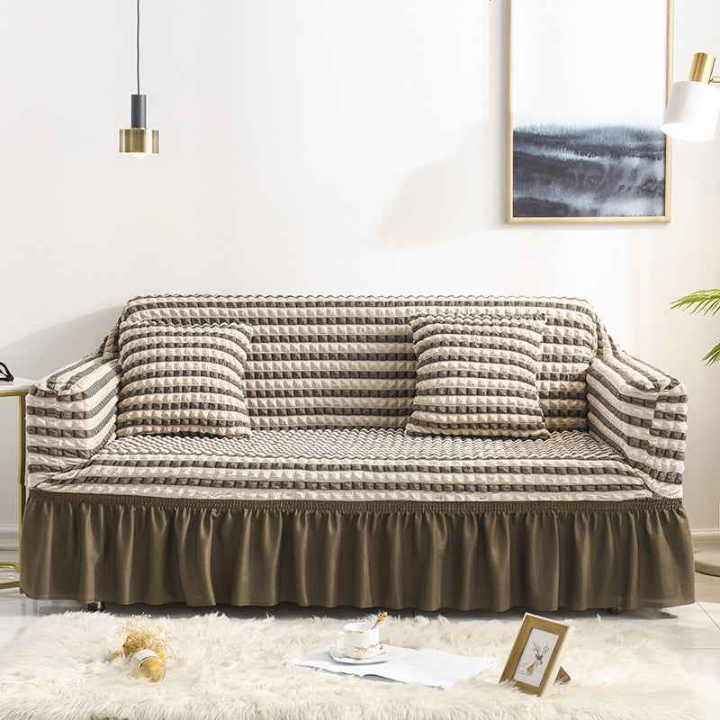 High-Quality Seersucker Stretch Sofa Slipcover with Elastic Bottom and Skirt Washable Furniture Protector for Kids and Pets 1/2/3/4 Seater Options