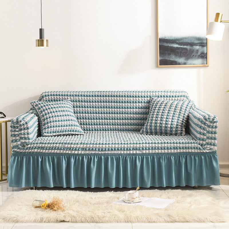 High-Quality Seersucker Stretch Sofa Slipcover with Elastic Bottom and Skirt Washable Furniture Protector for Kids and Pets 1/2/3/4 Seater Options