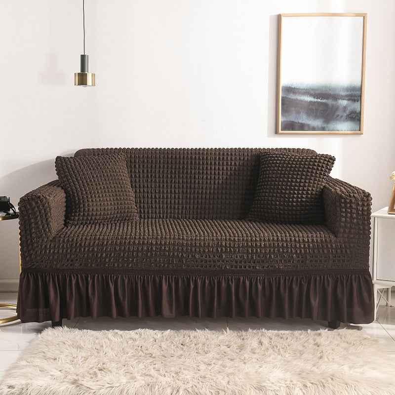 High-Quality Seersucker Stretch Sofa Slipcover with Elastic Bottom and Skirt Washable Furniture Protector for Kids and Pets 1/2/3/4 Seater Options