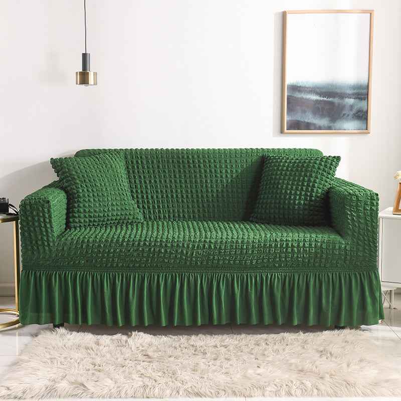 High-Quality Seersucker Stretch Sofa Slipcover with Elastic Bottom and Skirt Washable Furniture Protector for Kids and Pets 1/2/3/4 Seater Options