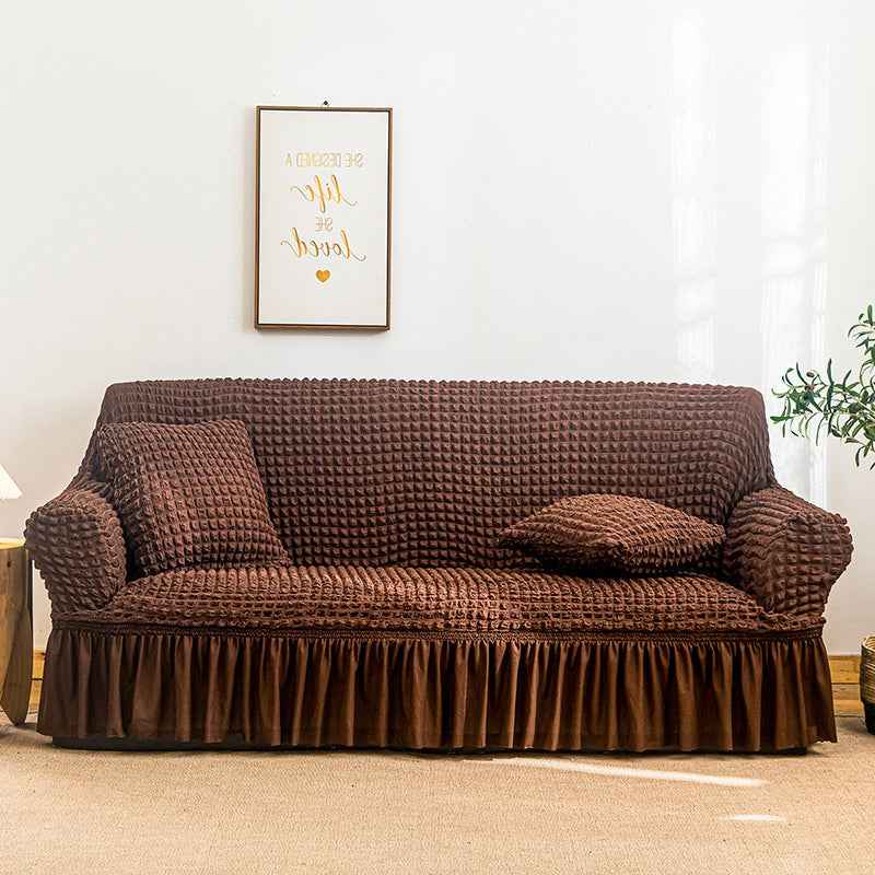High-Quality Seersucker Stretch Sofa Slipcover with Elastic Bottom and Skirt Washable Furniture Protector for Kids and Pets 1/2/3/4 Seater Options