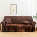 High-Quality Seersucker Stretch Sofa Slipcover with Elastic Bottom and Skirt Washable Furniture Protector for Kids and Pets 1/2/3/4 Seater Options