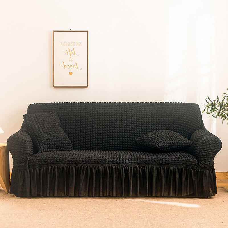 High-Quality Seersucker Stretch Sofa Slipcover with Elastic Bottom and Skirt Washable Furniture Protector for Kids and Pets 1/2/3/4 Seater Options