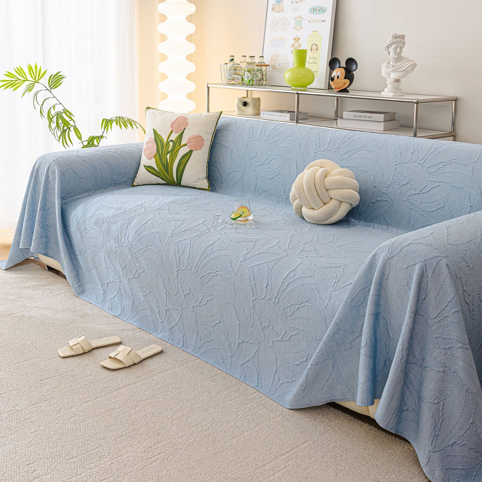 Durable Cooling Couch Cover for Dogs Textured Chic Leaf Summer Throw Cover Blanket