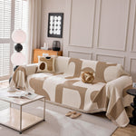 Modern Abstract Chenille Sofa Cover, Large Soft Throw Blanket with Tassels for Couch