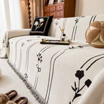 Chenille Jacquard Sofa Throw Cover with Tassel Soft Thick Couch Protector Blanket