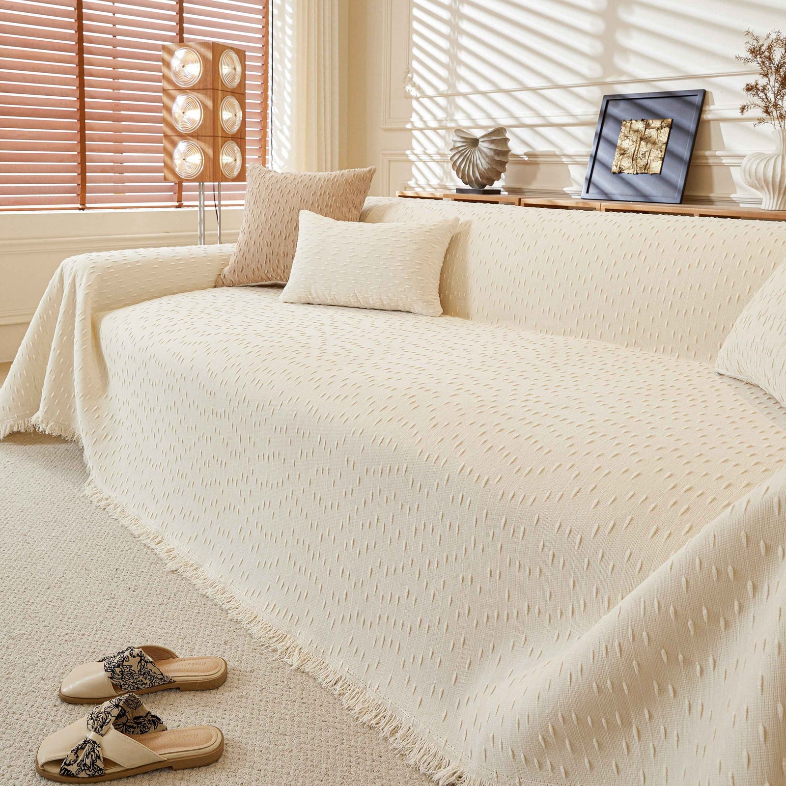 Textured Throw Blanket with 3D Dobby Weave, Minimalist Furniture Protector for Couch