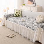 Botanical Sofa Cover with Chiffon Skirt, Floral Couch Throw Blanket for All-Season