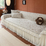 French Country Floral Sofa Cover with Chiffon Ruffle Skirt, Vintage Sofa Throw Cover