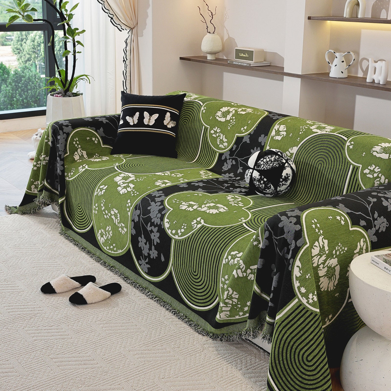 Modern Retro Sofa Throw - Decorative, Washable Chenille Blanket & Couch Protector