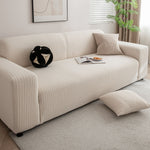 3D Grid Jacquard Sofa Cover, High Stretch Plush Waffle Couch Slipcover with Tie Straps