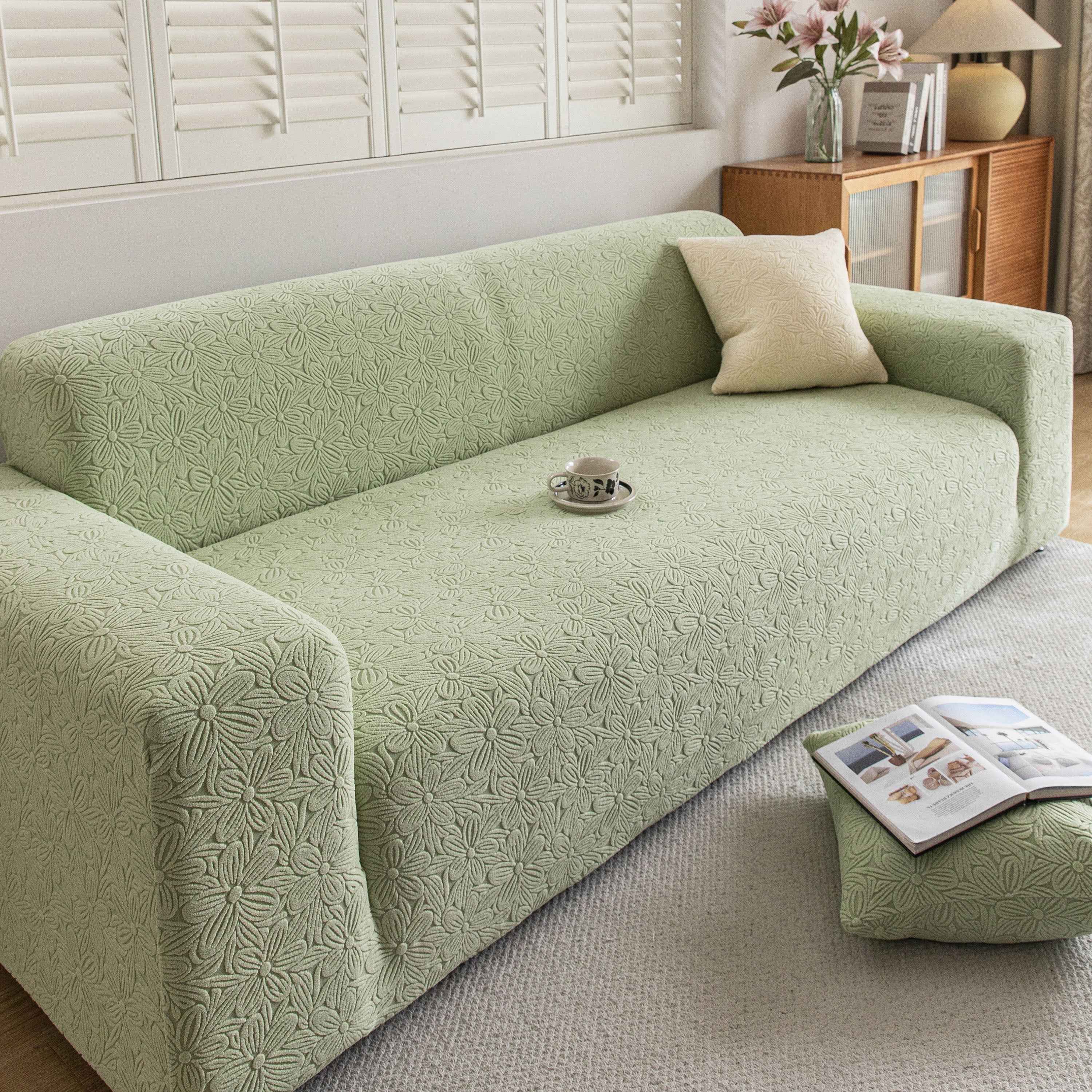 High Elastic Floral Couch Slipcover, Jacquard Stretch Non-Slip Furniture Protector