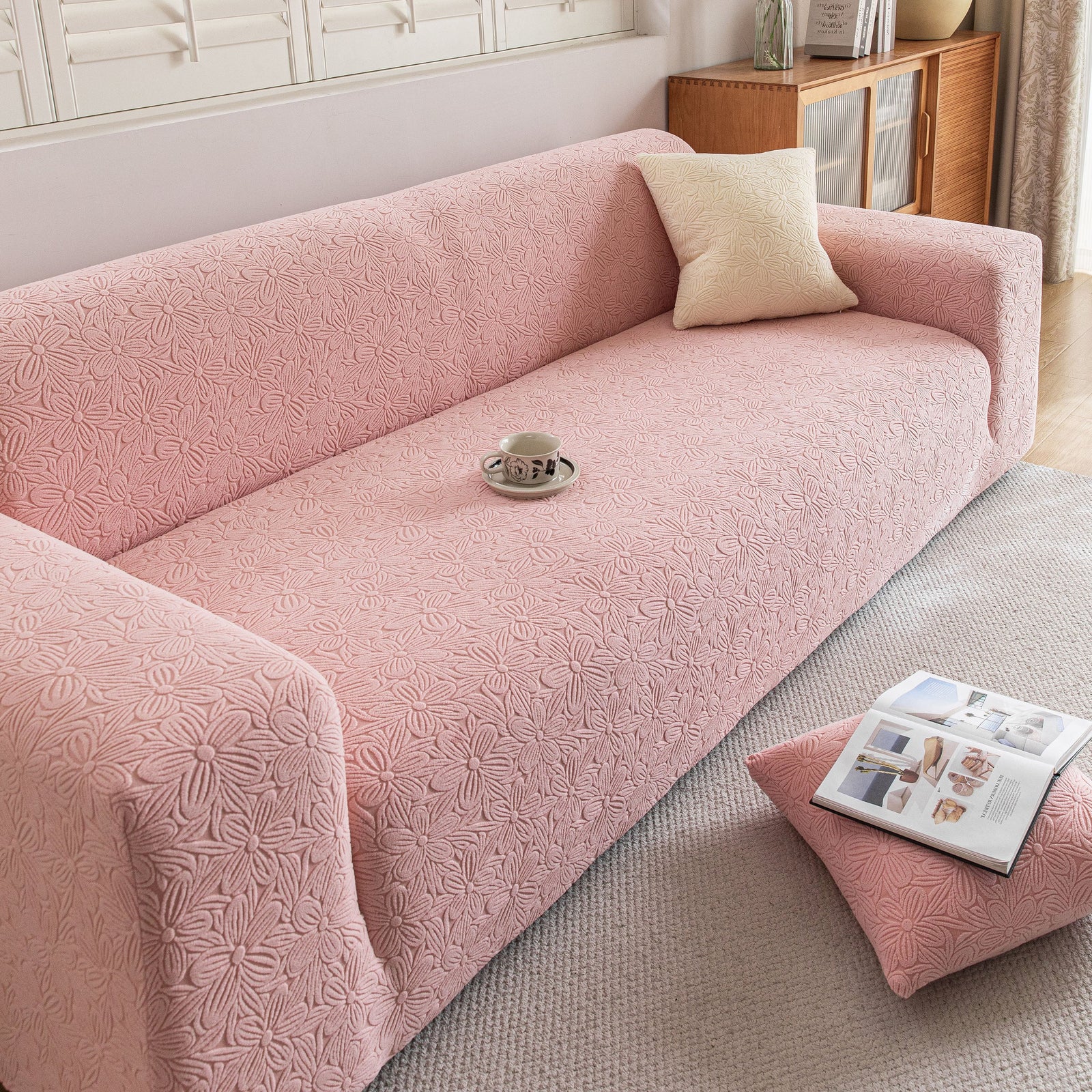 High Elastic Floral Couch Slipcover, Jacquard Stretch Non-Slip Furniture Protector