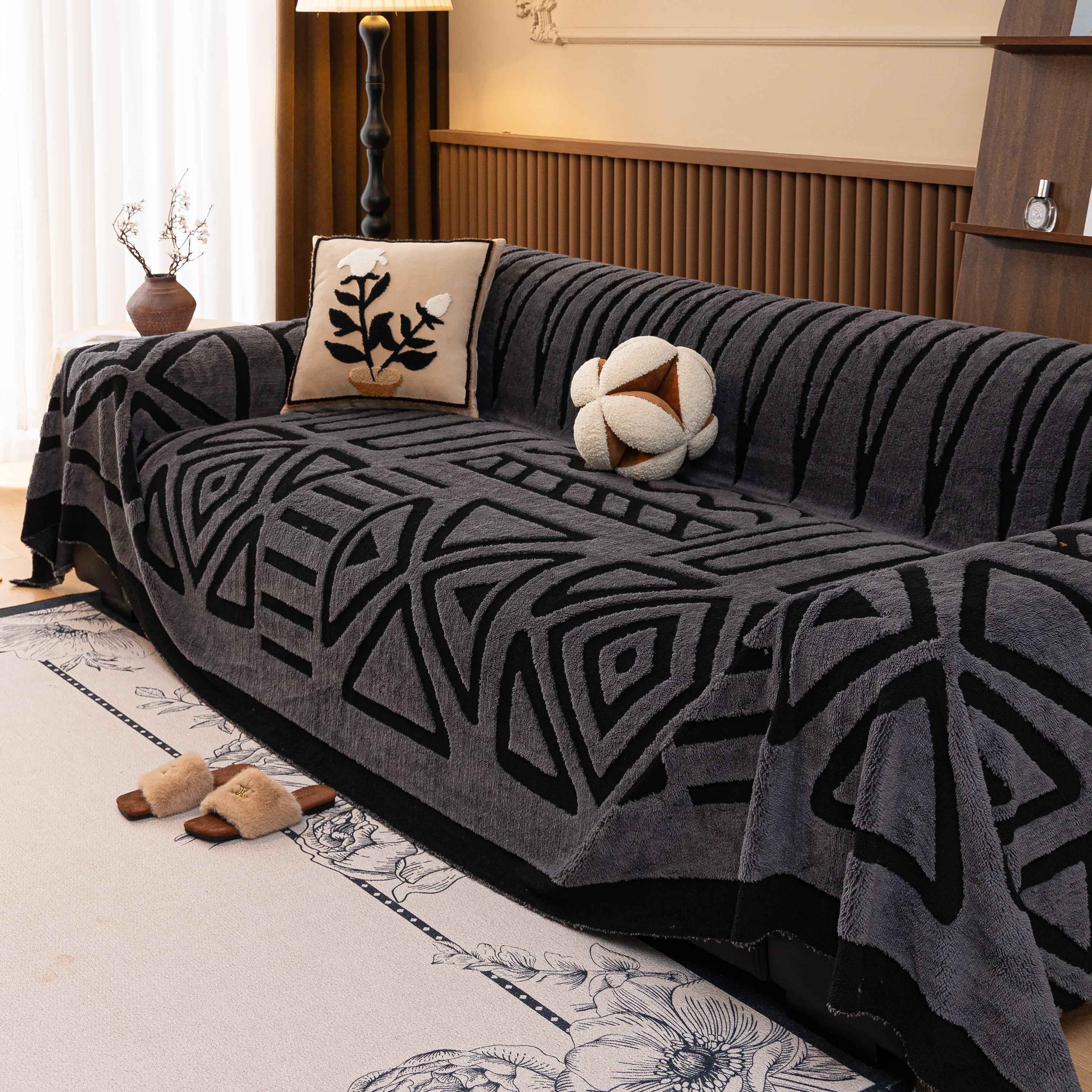 Boho Plush Couch Cover Bohemian Throw Blanket Decor Covers Sofa Chair Furniture Bed