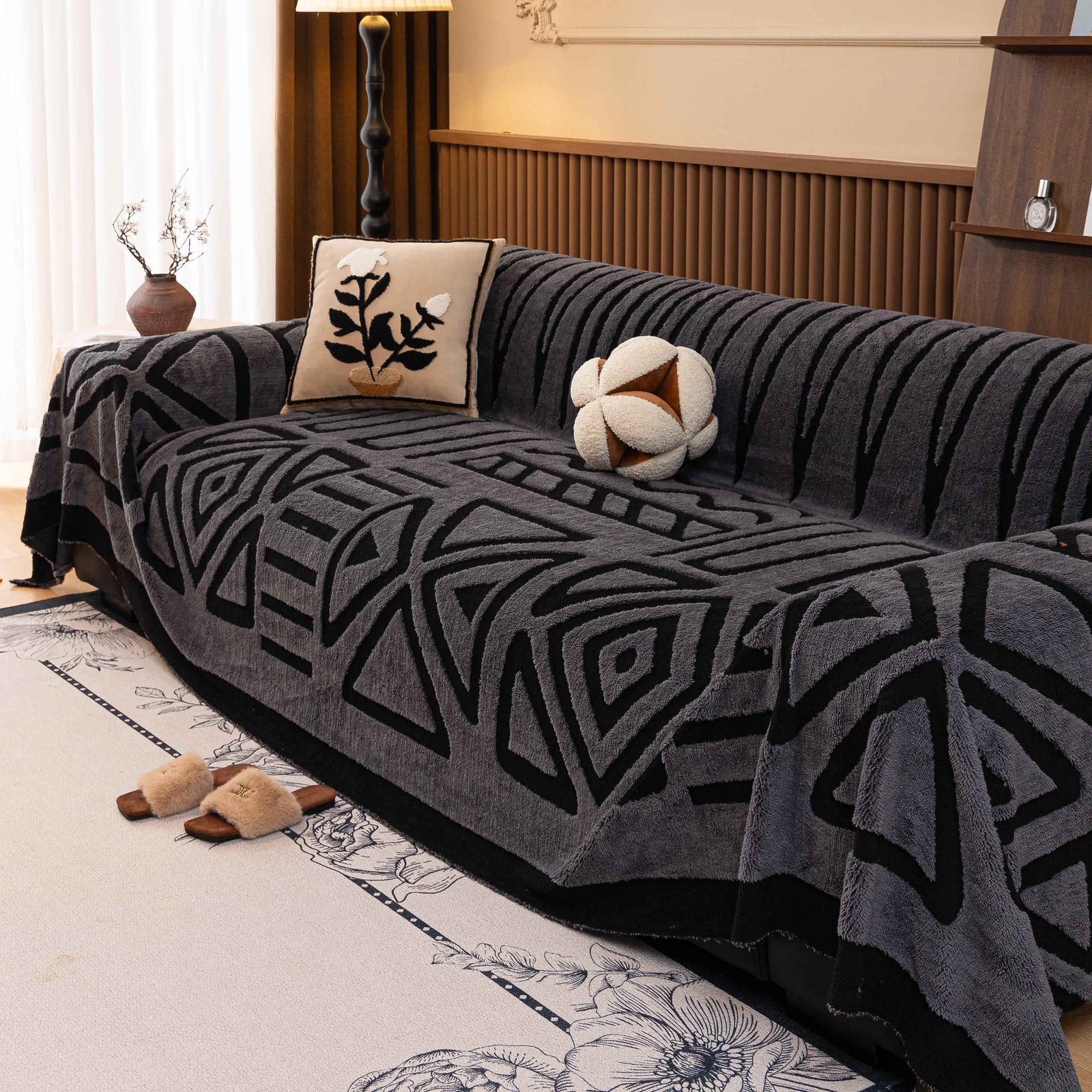 Boho Plush Couch Cover Bohemian Throw Blanket Decor Covers Sofa Chair Furniture Bed