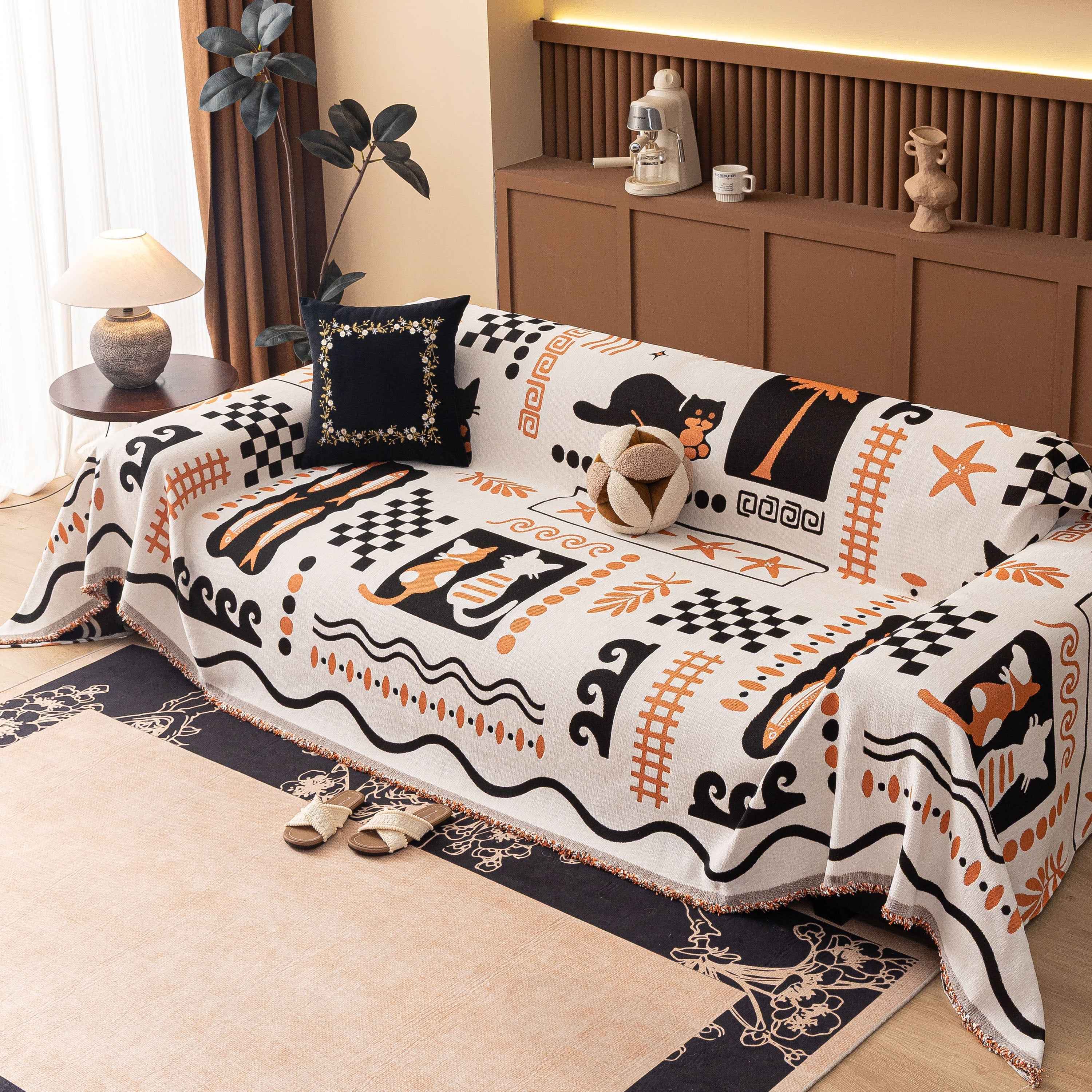 Boho Chic Woven Throw Blanket for Couch, Washable Couch Cover for Pets, Dogs, Cats