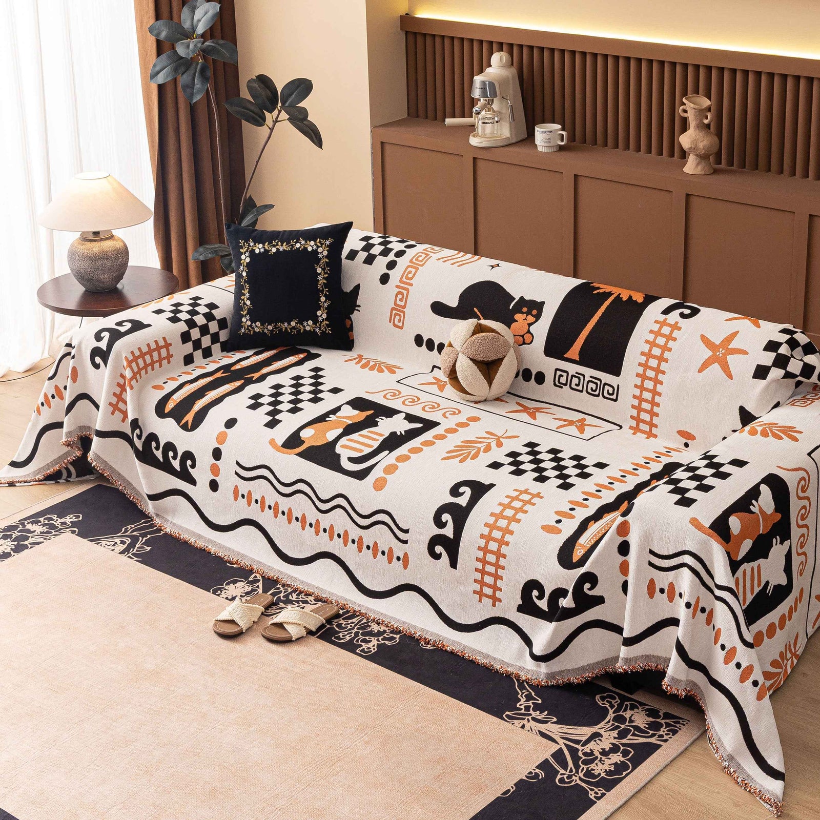 Boho Chic Woven Throw Blanket for Couch, Washable Couch Cover for Pets, Dogs, Cats