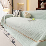 Jacquard Ice Silk Sofa Throw Cover with Gold Trim, Summer Cooling Couch Slipcover