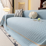 Jacquard Ice Silk Sofa Throw Cover with Gold Trim, Summer Cooling Couch Slipcover