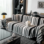 Striped Chenille Sofa Throw Covers, Boho Style Cozy Couch Protector Blanket
