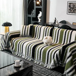 Striped Chenille Sofa Throw Covers, Boho Style Cozy Couch Protector Blanket