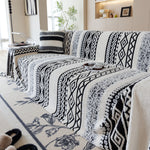 Bohemian Tufted Sofa Cover, Plush Fleece Throw Blanket with 3D Woven Aztec Stripes