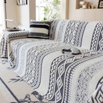 Bohemian Tufted Sofa Cover, Plush Fleece Throw Blanket with 3D Woven Aztec Stripes