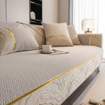 Non-Slip Couch Cover with Gold Trim, Sofa Slipcover for Sectional & Loveseat