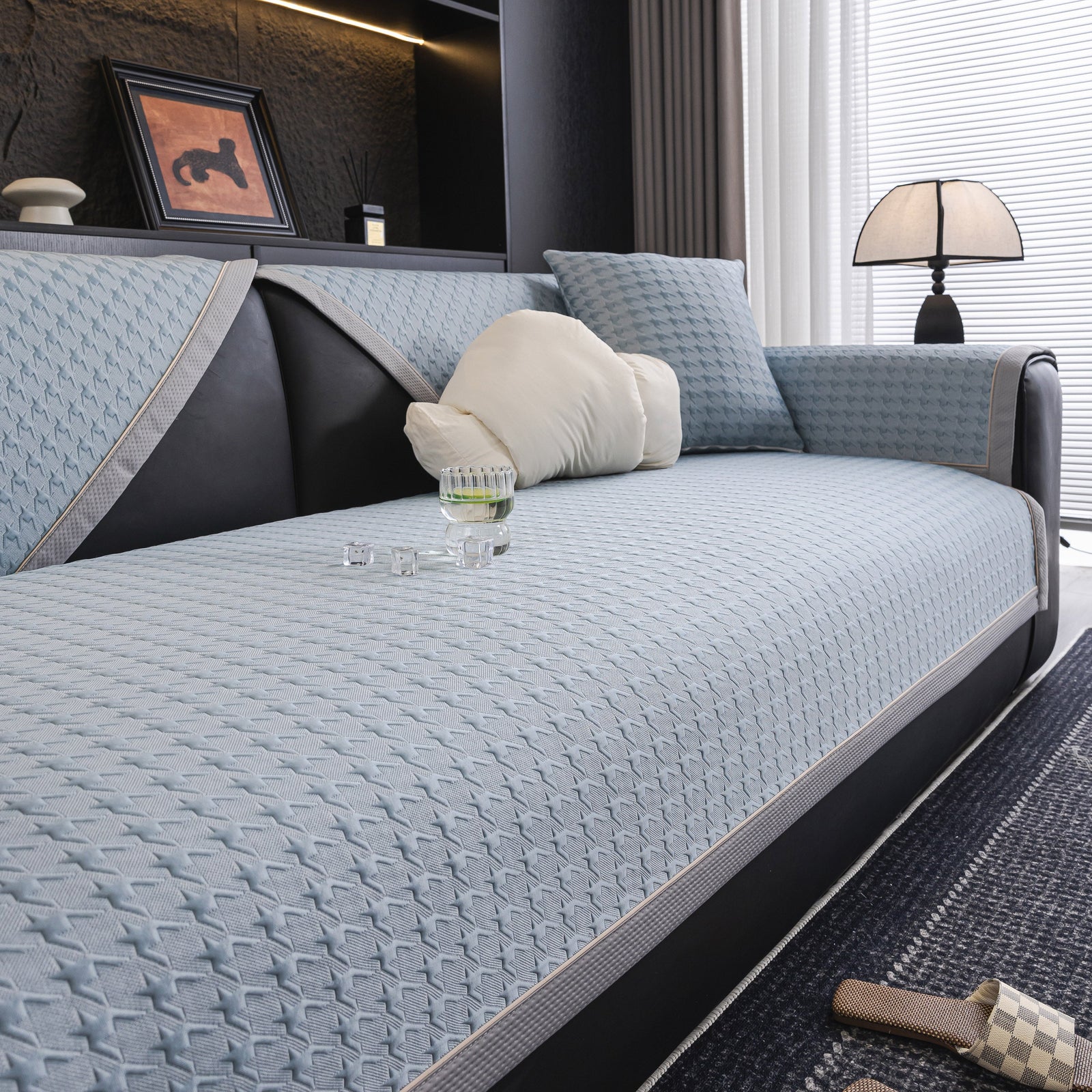 Houndstooth Ice Silk Breathable Sofa Cover, Modern Non-Slip Summer Couch Protector