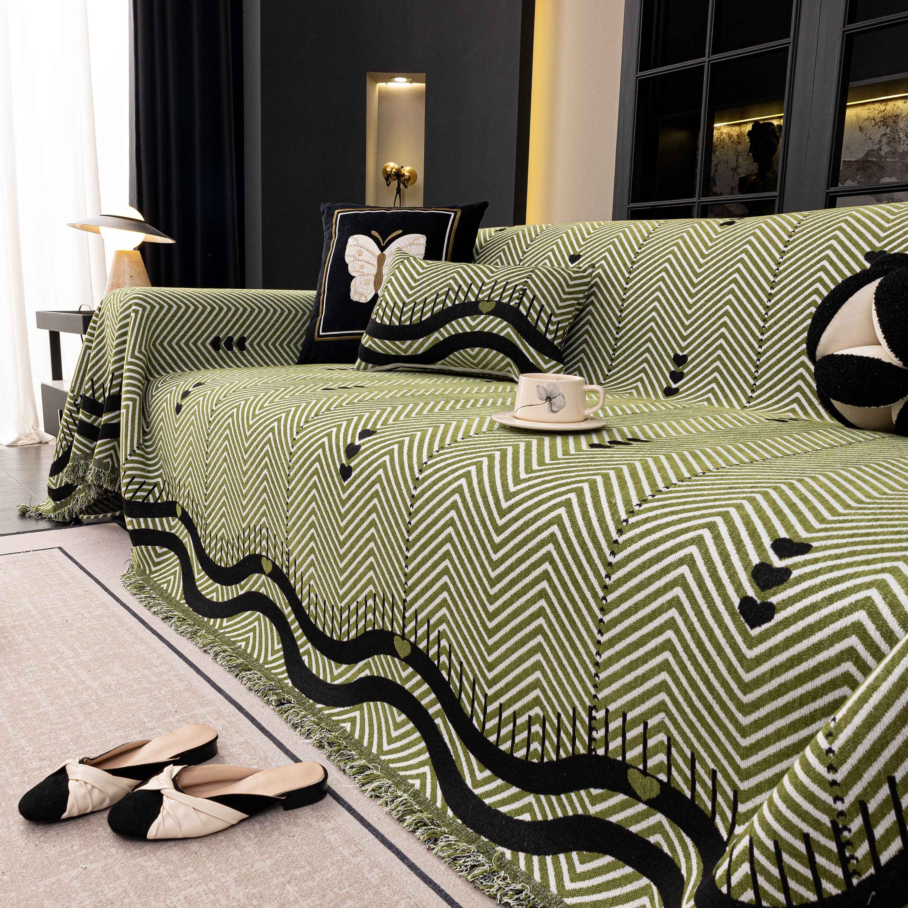 Chenille Sofa Throw Cover, Textured Chevron Decorative Couch Blanket for Living Room