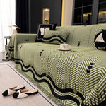 Chenille Sofa Throw Cover, Textured Chevron Decorative Couch Blanket for Living Room