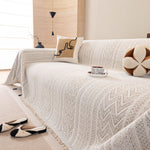 Decorative Slipcover for Pets, Kids, Boho Woven Couch Cover Throw Blanket with Tassel