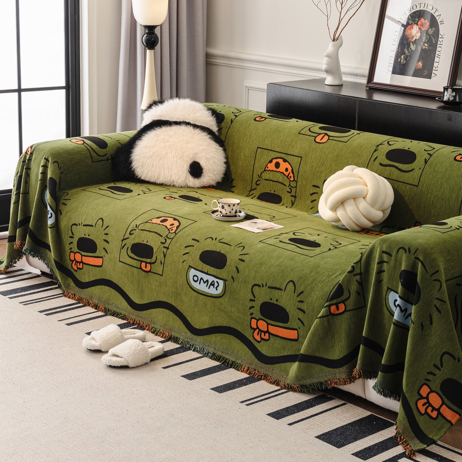 Cute Chenille Couch Cover Throw, Cartoon Soft Washable Sofa Cover for Sectional Sofas