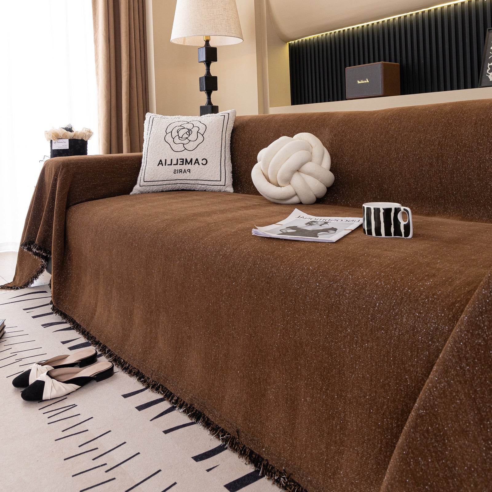 Solid Color Chenille Sofa Cover Blanket Furniture Covers for Sofas and Loveseats