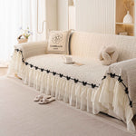 Ruffled Sofa Cover with Bowknot Decor, French Country Style Skirted Couch Slipcover