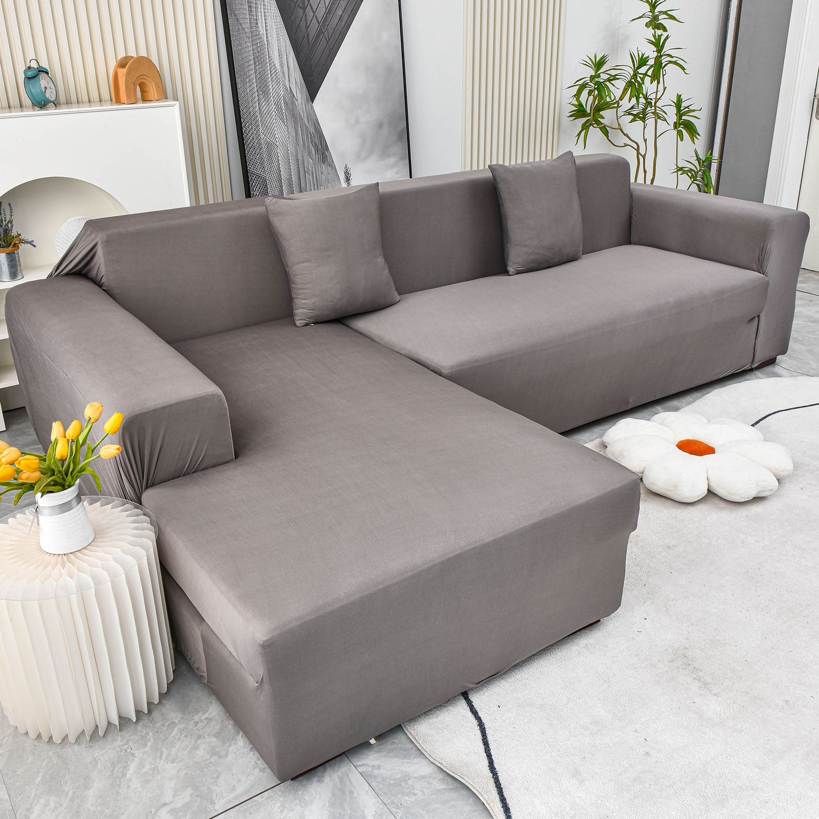 Boho Printed Sofa Slipcover, Stretch Furniture Protector for Sectional L-Shaped Sofa