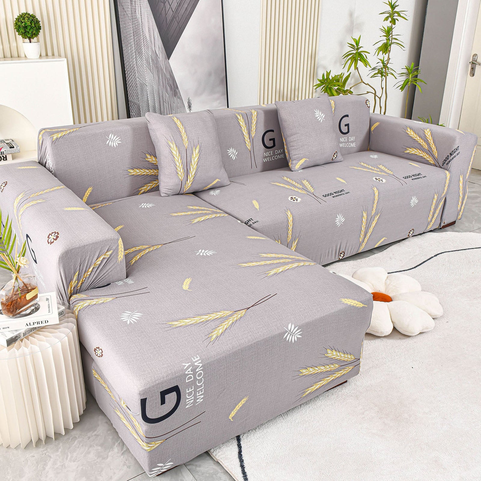 Boho Printed Sofa Slipcover, Stretch Furniture Protector for Sectional L-Shaped Sofa