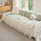 Daisy Striped Sofa Cover with Sheer Ruffle Skirt, Floral Soft Slipcover Blanket