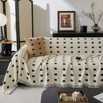 Sofa Throw Blanket with Woven Geometric Pattern & Tassels, Soft & Thick Couch Cover