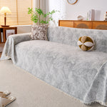 Cozy Textured Couch Protector with Fringe, Universal Soft Slipcover for Couch Sofa Bed