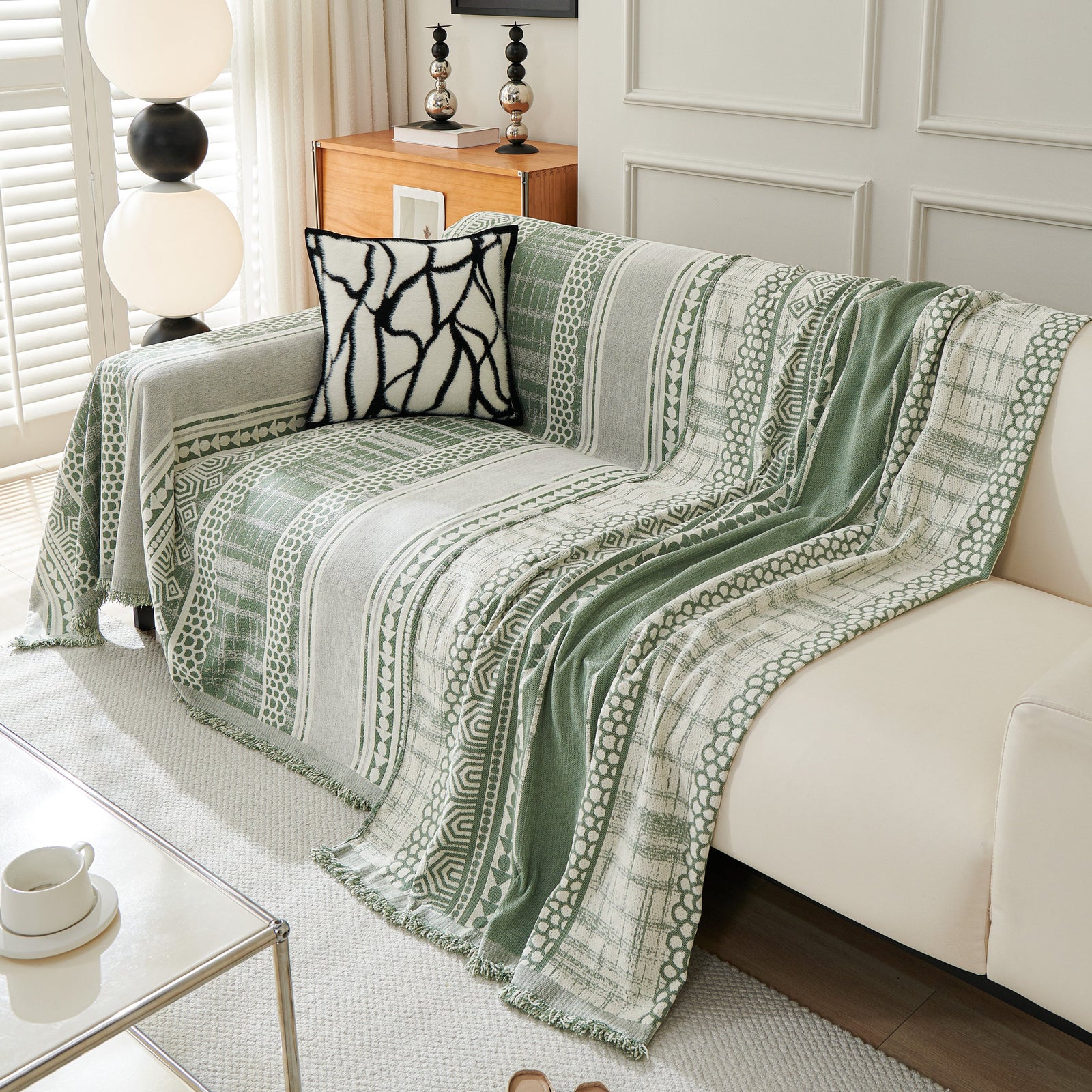 Chenille Sofa Cover Throw Blanket, Boho Geometric Scratch Proof Couch Protector