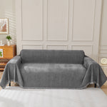 Solid Color Chenille Sofa Throw Blanket, Cozy & Easy Care Fringed Furniture Protector