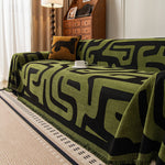 Modern Boho Chenille Sofa Cover Throw Blanket, Abstract Geometric Pattern Couch Cover