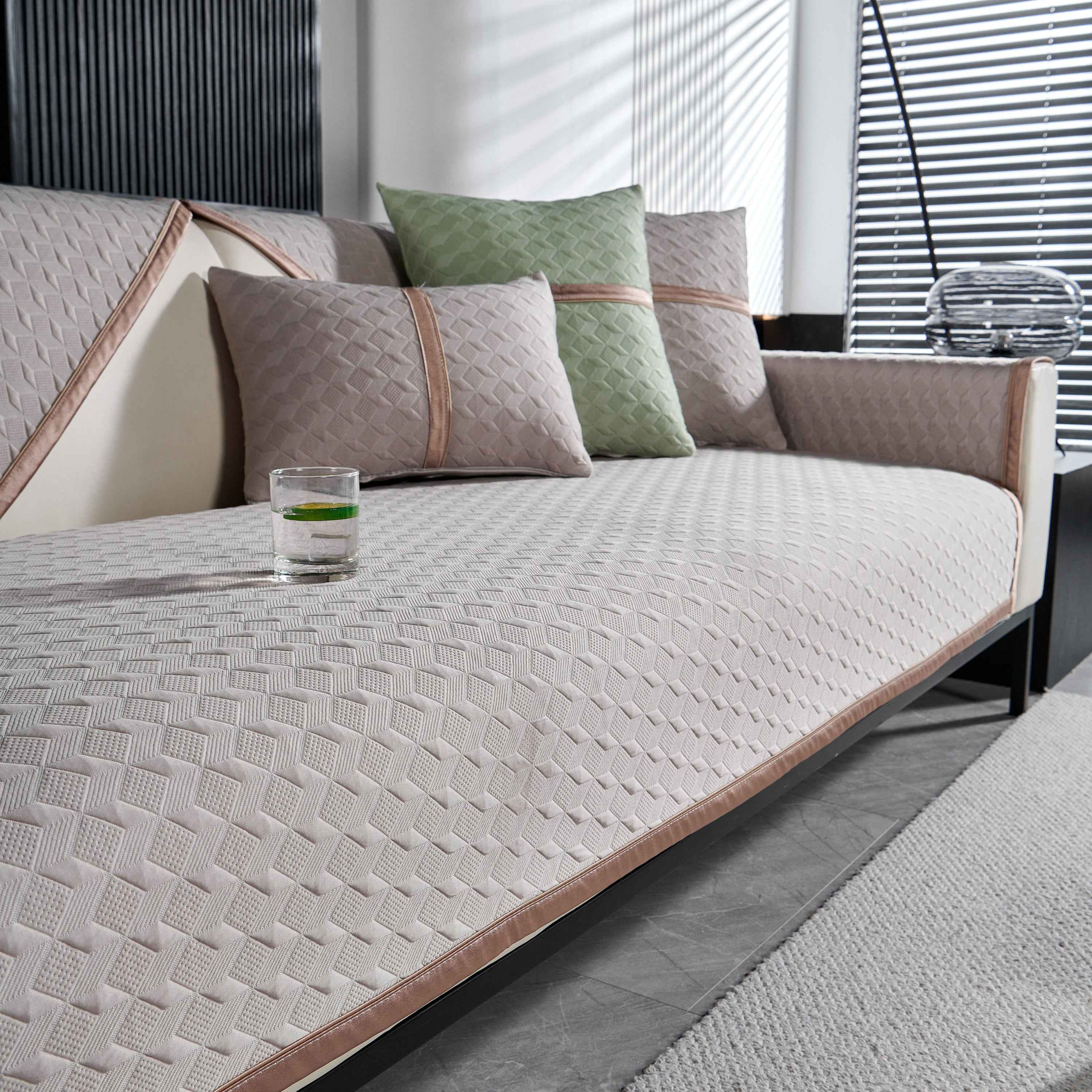 Geometric 3D Sofa Cover, Non-Slip Couch Protector for Seat, Backrest & Armrest