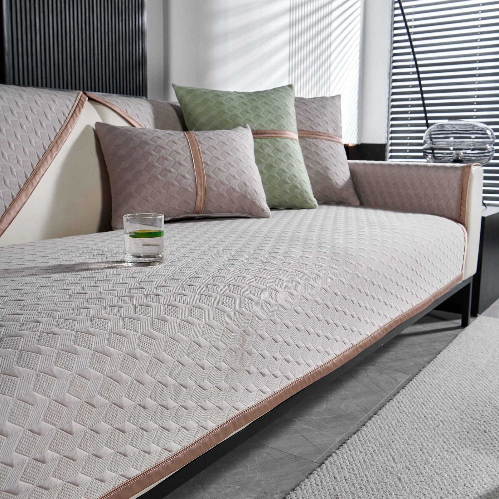 Geometric 3D Sofa Cover, Non-Slip Couch Protector for Seat, Backrest & Armrest