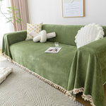 Boho Herringbone Sofa Throw Blanket with Pom Pom Tassels Stylish Furniture Slipcover