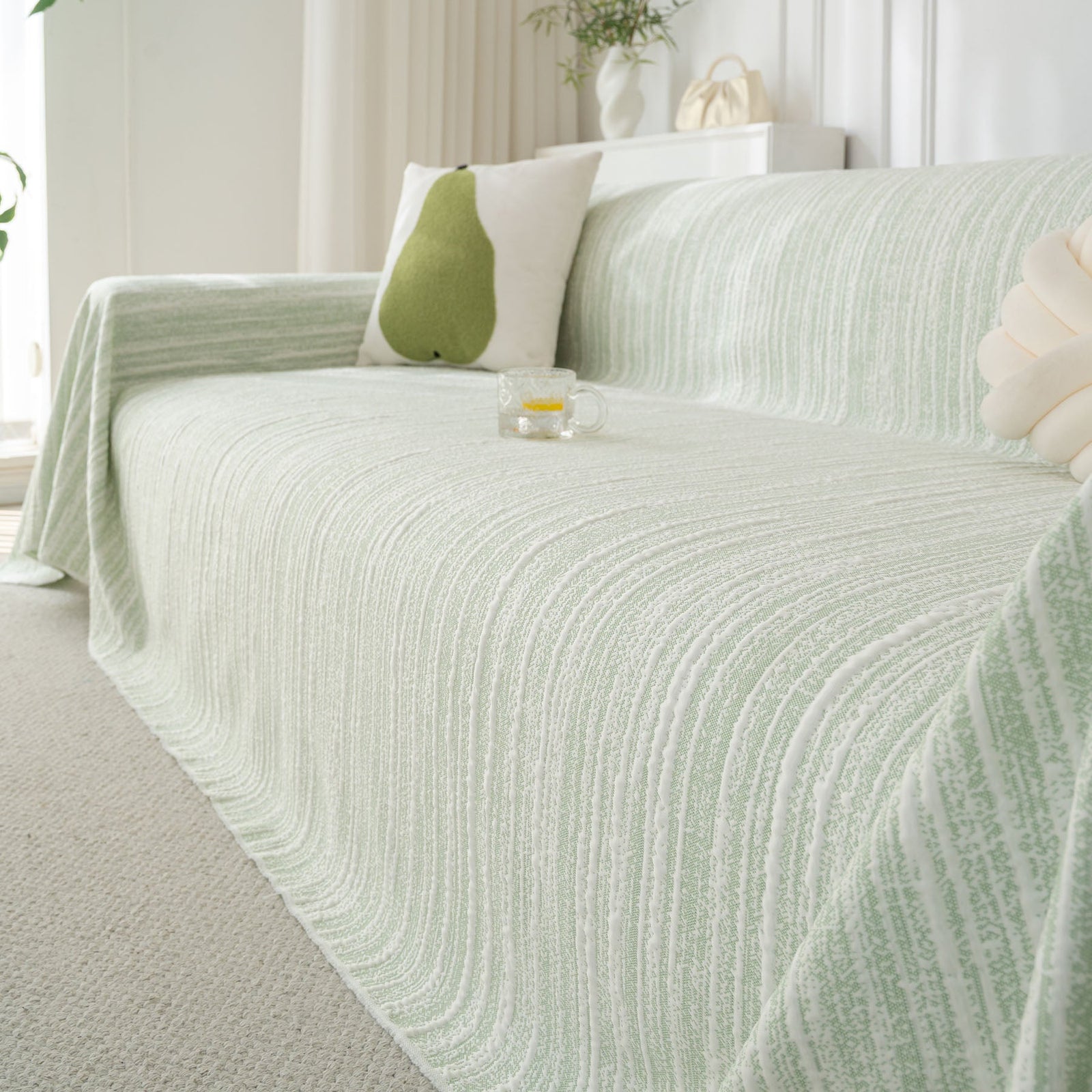 Summer Cooling Ice Silk Sofa Cover, Textured Stripe Soft Breathable Couch Throw Cover